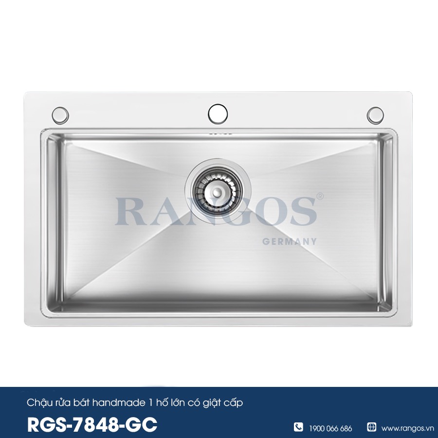 chậu rửa bát Handmade 1 hố lớn có giật cấp RGS-7848B-GC ( tặng kèm bộ hút dầu rửa bát )