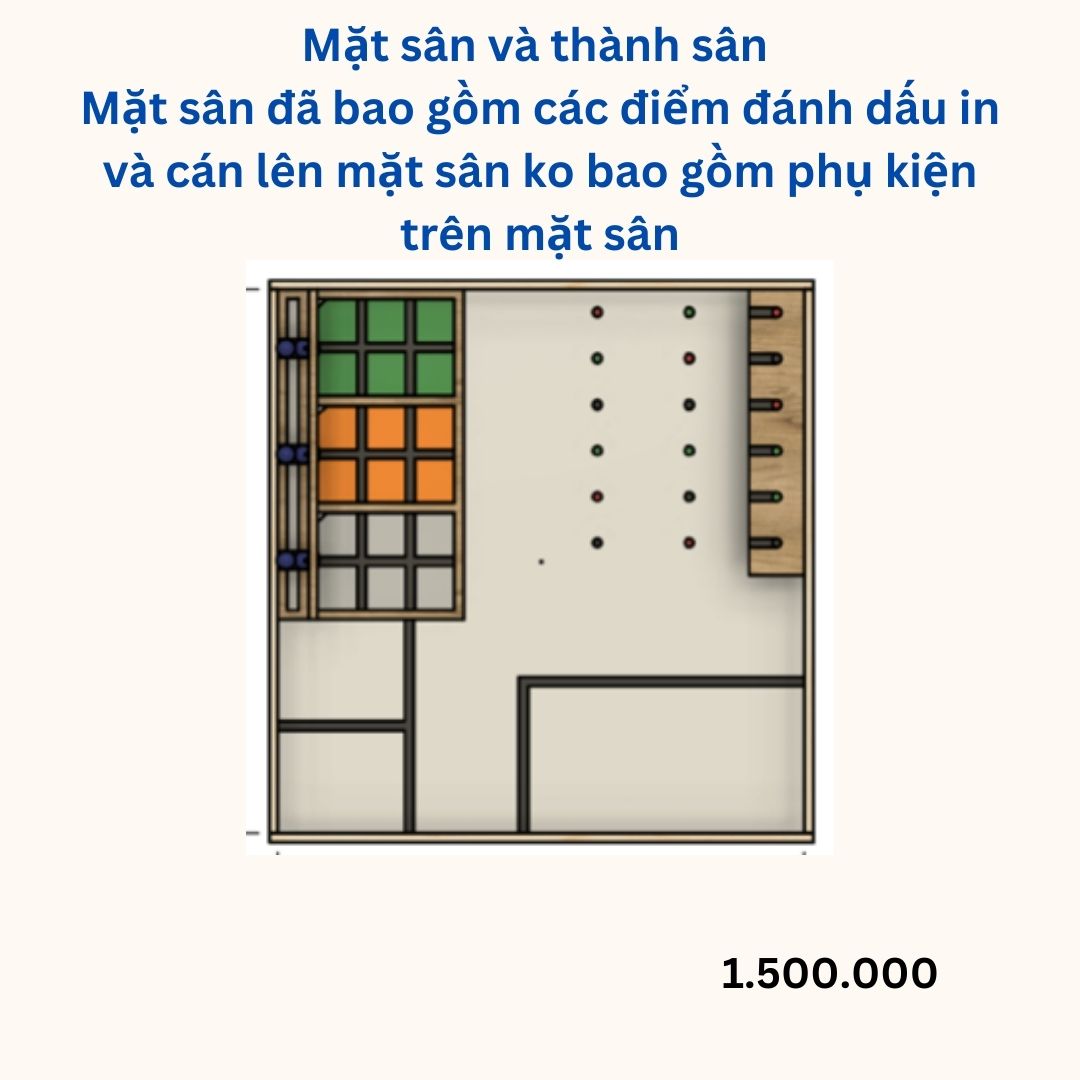 Mặt sân và thành sân  Mặt sân đã bao gồm các điểm đánh dấu in và cán lên mặt sân ko bao gồm phụ kiện trên mặt sân