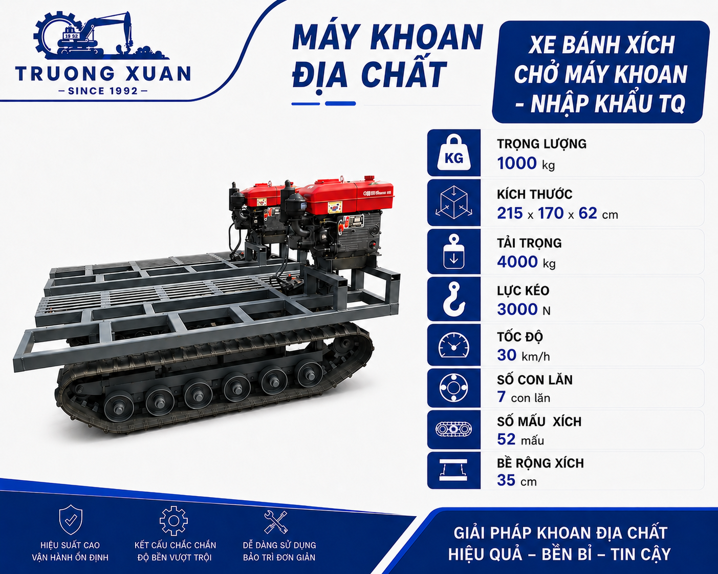 Xe bánh xích chở máy khoan