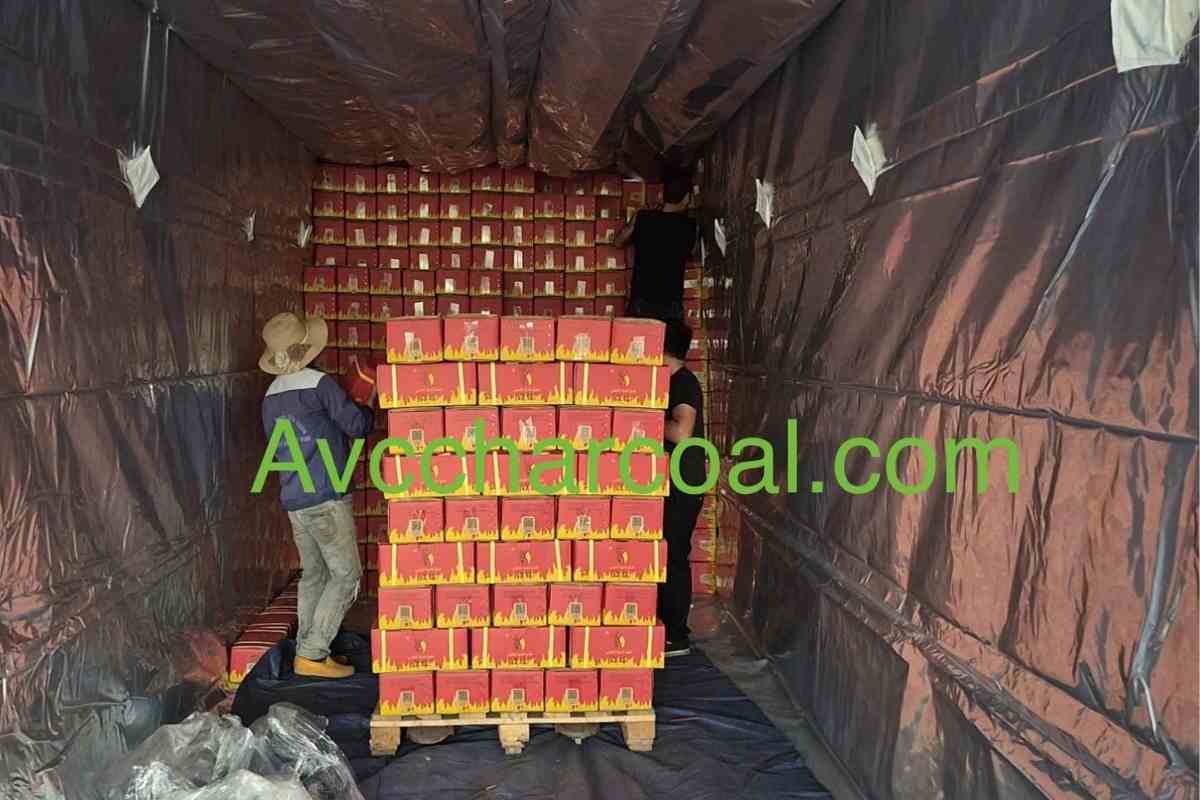 Close up of high quality smokeless sawdust briquette charcoal for bbq