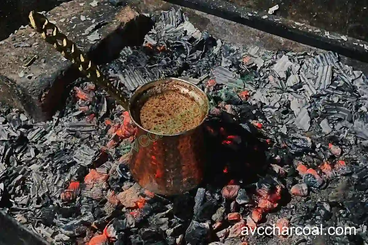 Close up of glowing hot high quality smokeless sawdust briquette charcoal for bbq ready for grilling.