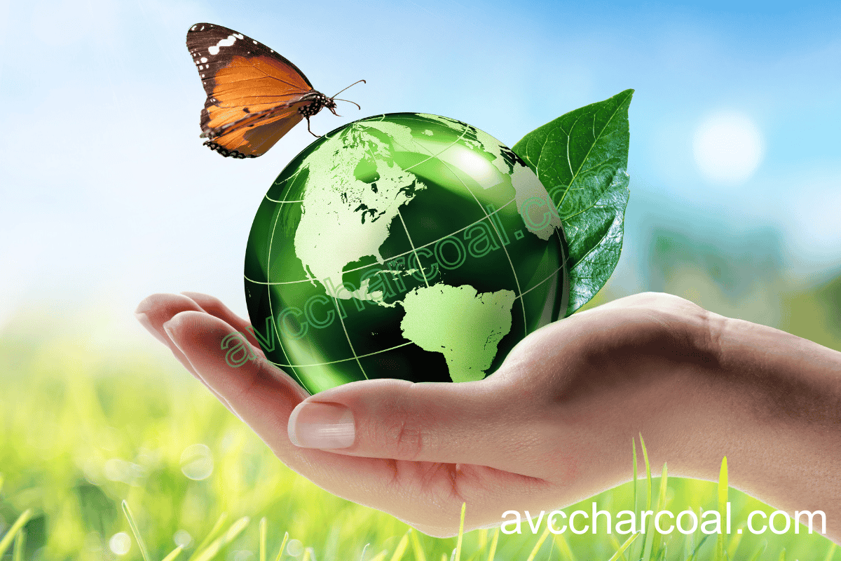 A close up of a grill prepared with high quality smokeless sawdust briquette charcoal for bbq ensuring a steady and controlled heat source.