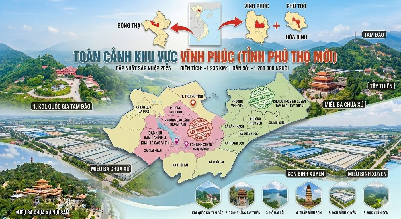 Tỉnh Vĩnh Phúc trước và sau sáp nhập: Toàn cảnh đổi mới 2025