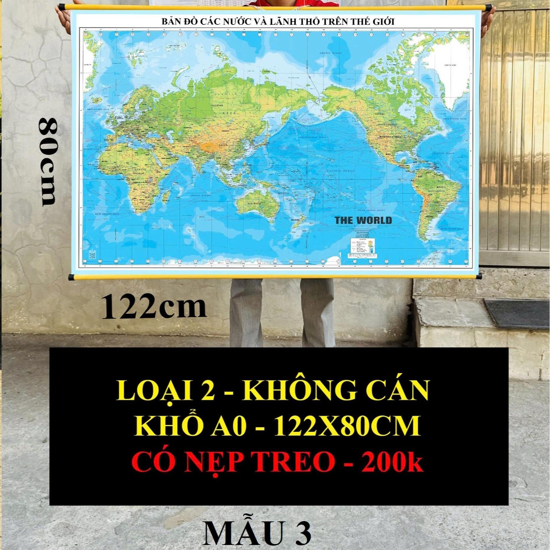 Bản đồ thế giới in siêu nét trên đề can chống nước chống ẩm chống mốc bên lâu