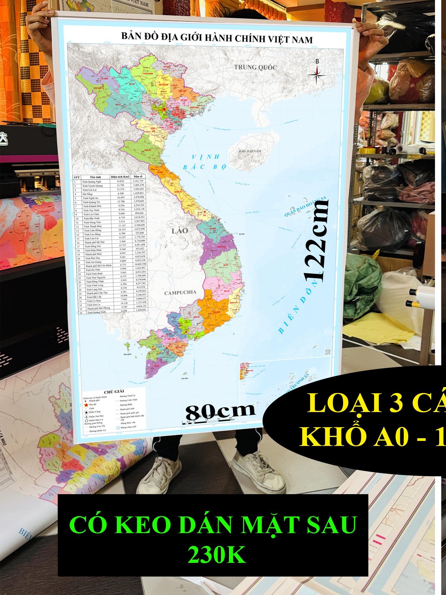 Bản Đồ Việt Nam mới nhất 2026 In siêu nét trên đề can chống nước Dễ Tra Cứu Chính Xác chi tiết