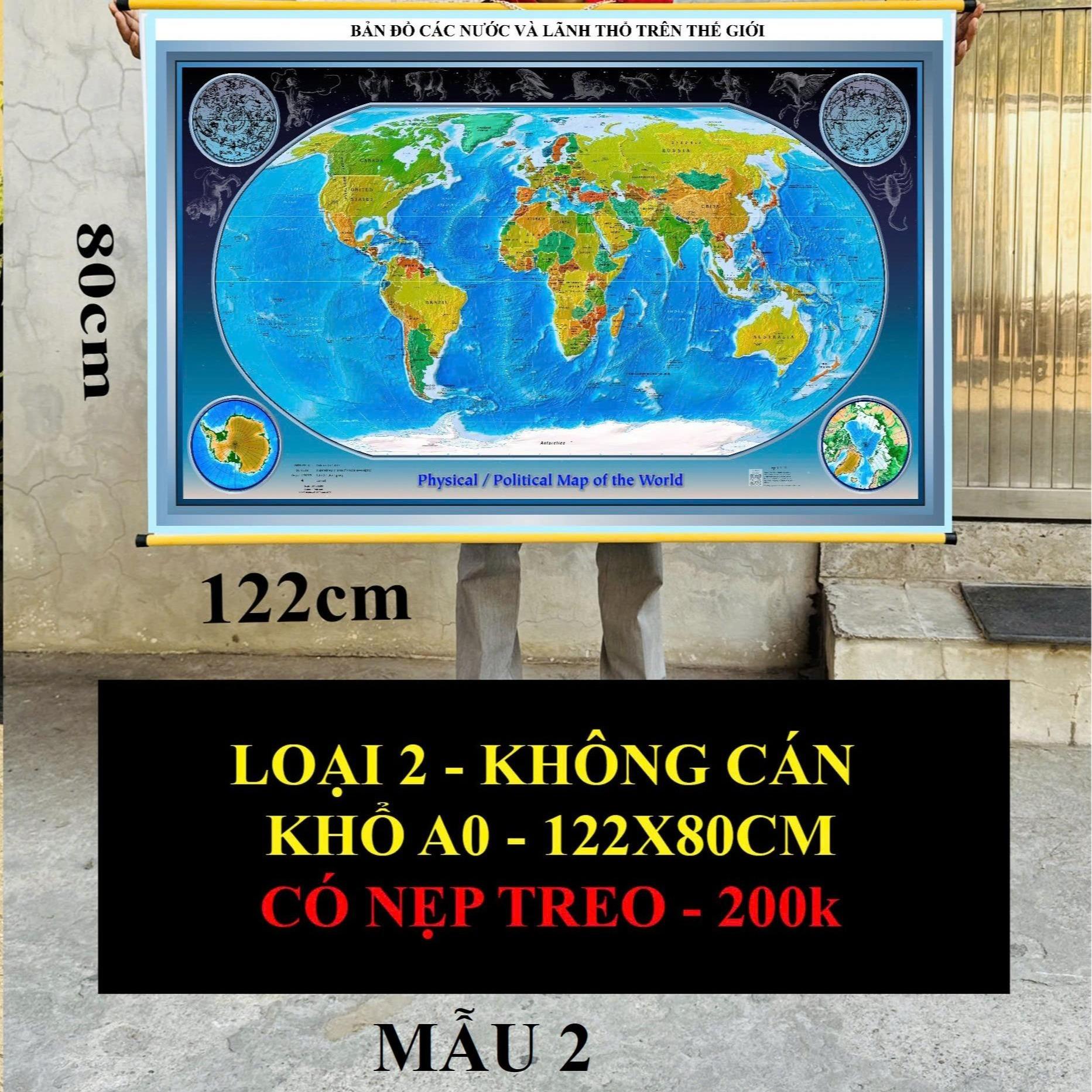 Bản đồ thế giới in siêu nét trên đề can chống nước chống ẩm chống mốc bên lâu