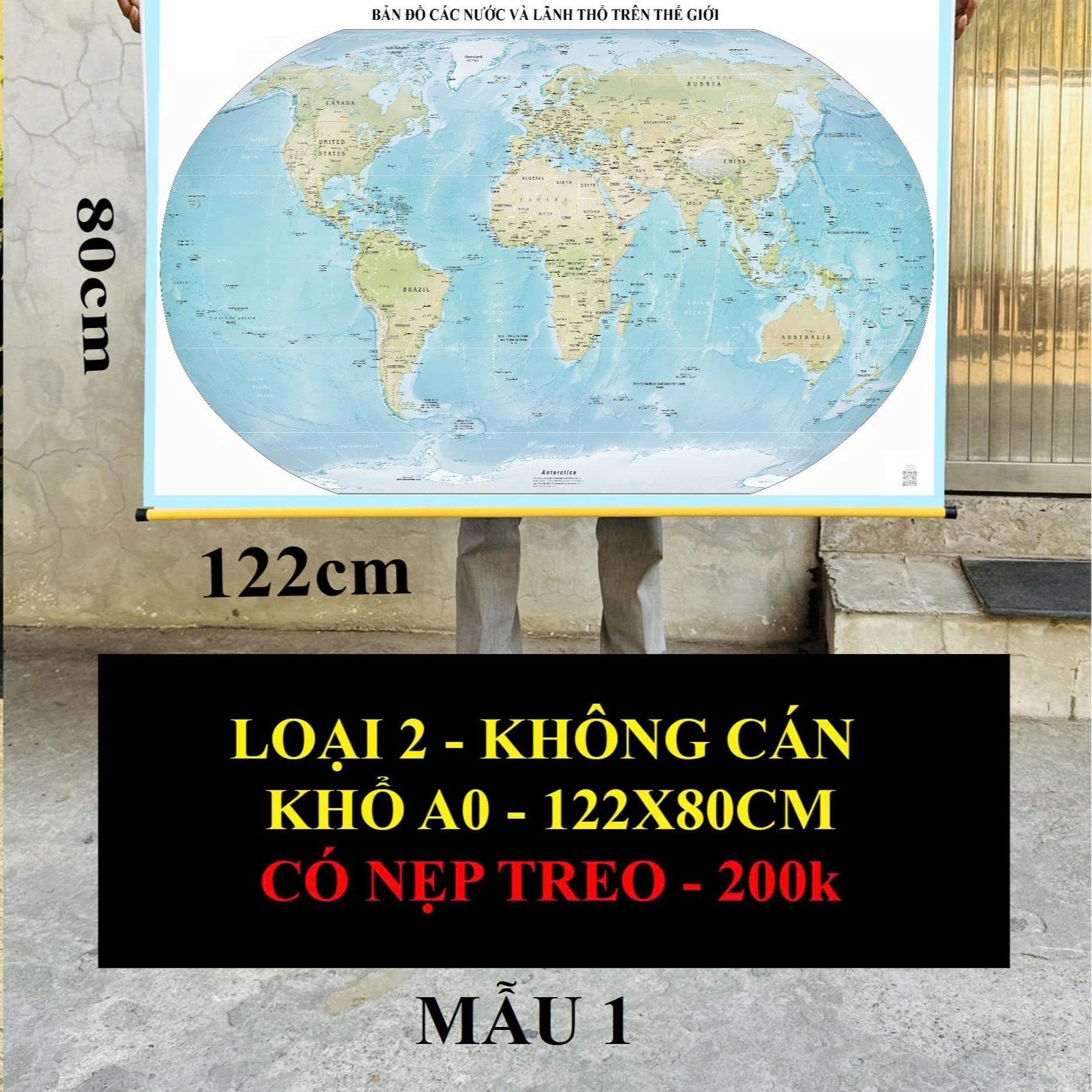 Bản đồ thế giới in siêu nét trên đề can chống nước chống ẩm chống mốc bên lâu