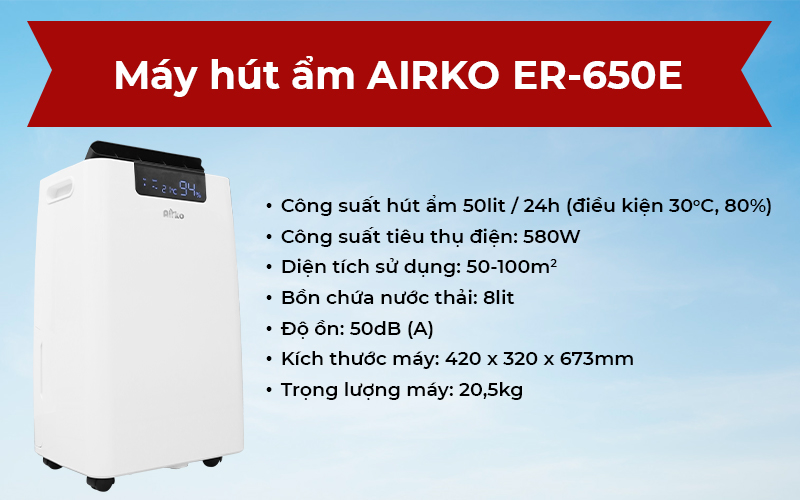 Máy Hút Ẩm Dorosin Airko ER-650E Công Suất 50 Lít/ Ngày