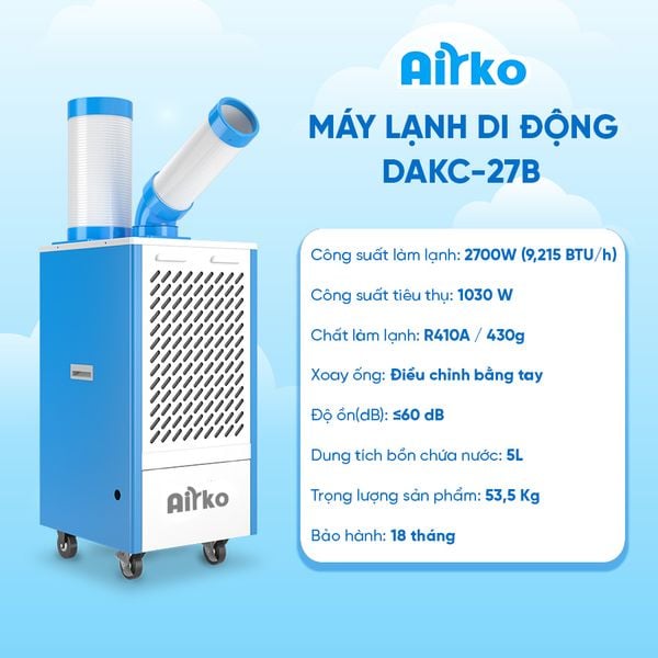 Máy Điều hòa di động AIRKO, Model DAKC-27B   (New 2025)