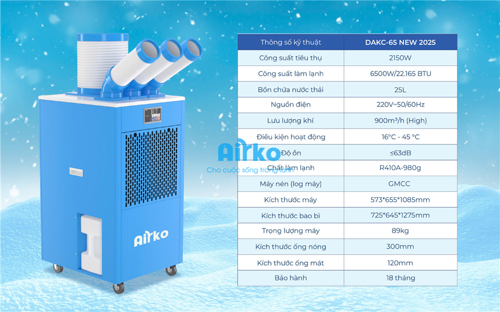 Máy Điều hòa di động AIRKO, Model DAKC-65  (New 2025)