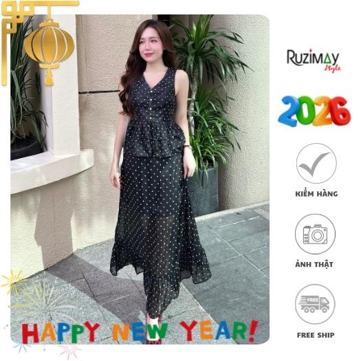 Đầm maxi Ruzimay chấm bi voan dáng dài R1200