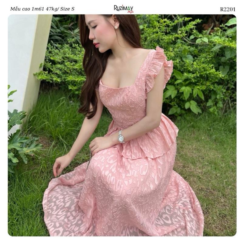 R2200 Đầm Maxi Cổ Tim Mềm Tay Bèo Dáng Dài Ruzimay Flora Peplum