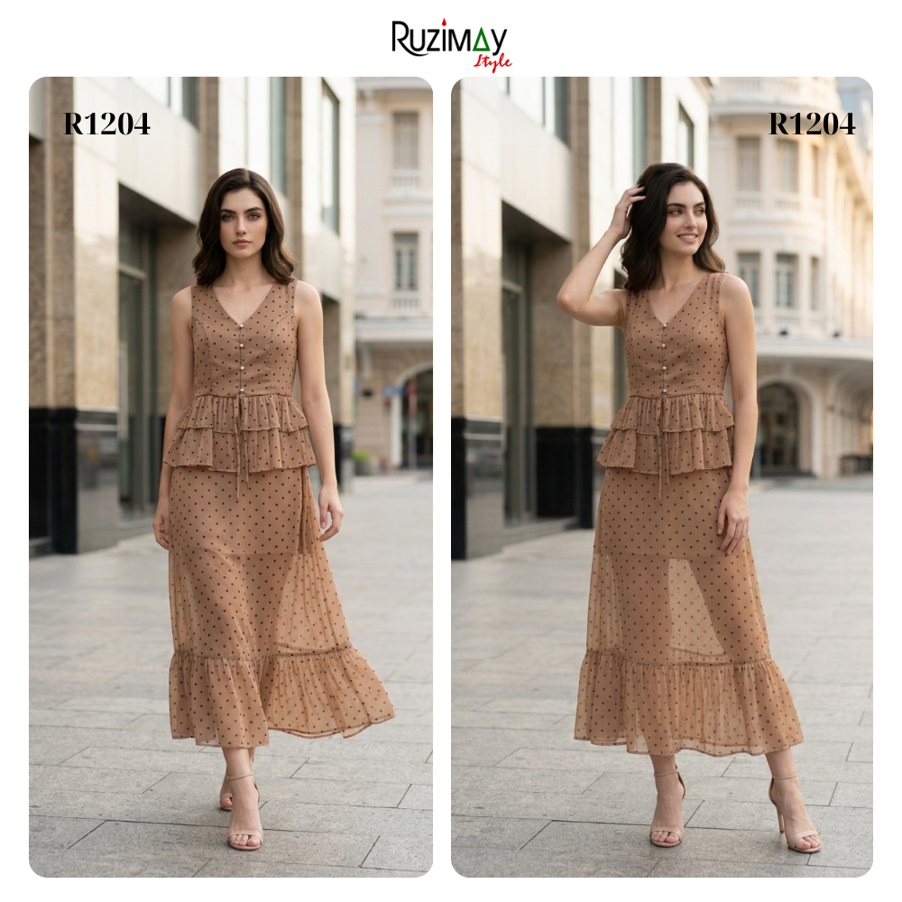 Đầm maxi chấm bi voan R1200