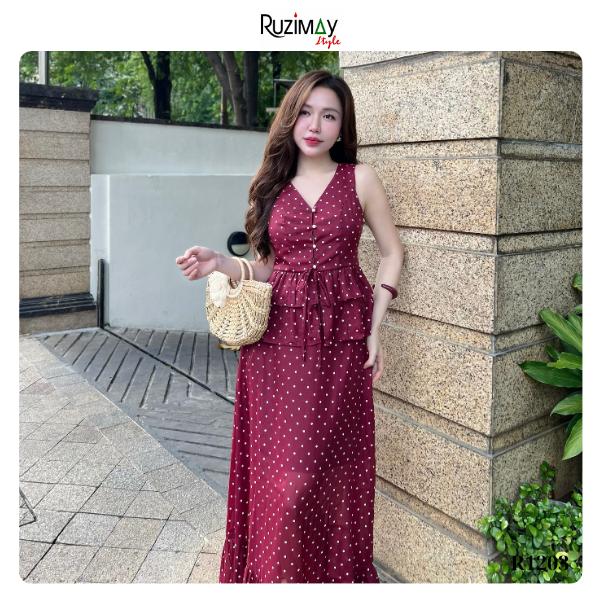 Đầm maxi Ruzimay chấm bi voan dáng dài R1200