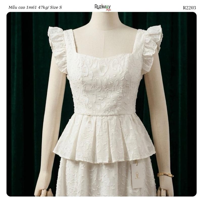 R2200 Đầm Maxi Cổ Tim Mềm Tay Bèo Dáng Dài Ruzimay Flora Peplum