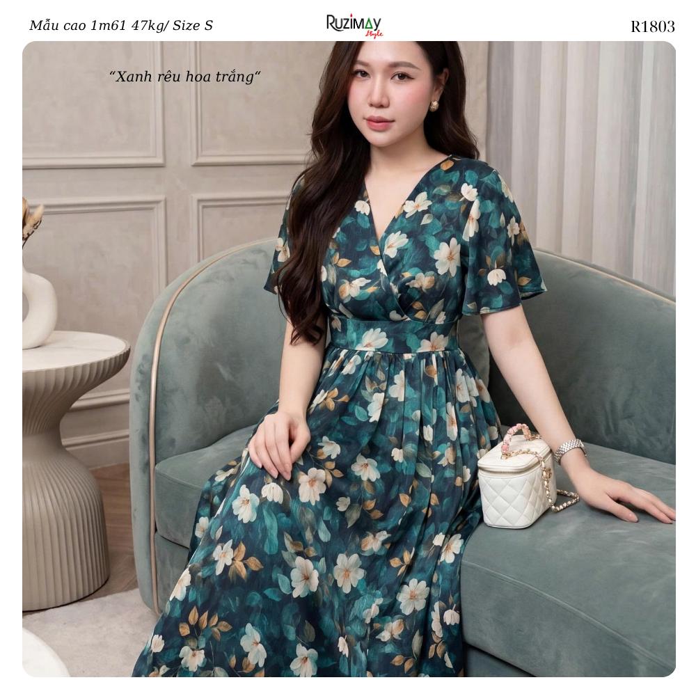 Đầm Maxi Voan Hoa Cổ V Tay Cánh Tiên Xẻ Tà Ruzimay R1800 – Dáng Dài Nữ Tính Đi Biển Dự Tiệc