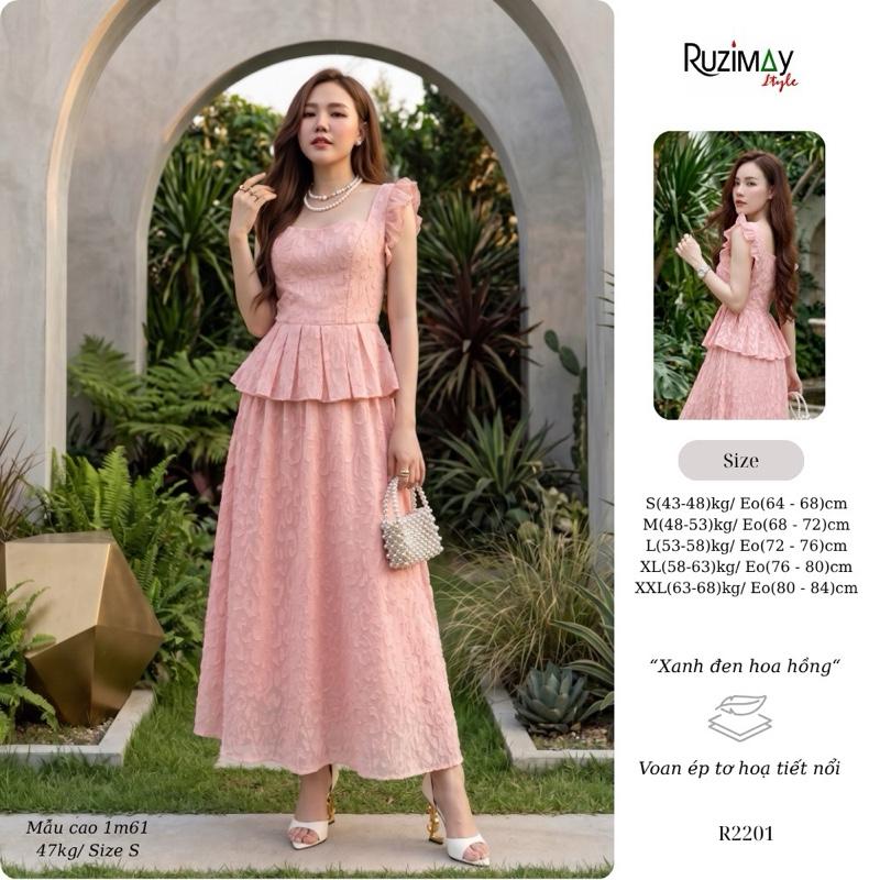 R2200 Đầm Maxi Cổ Tim Mềm Tay Bèo Dáng Dài Ruzimay Flora Peplum