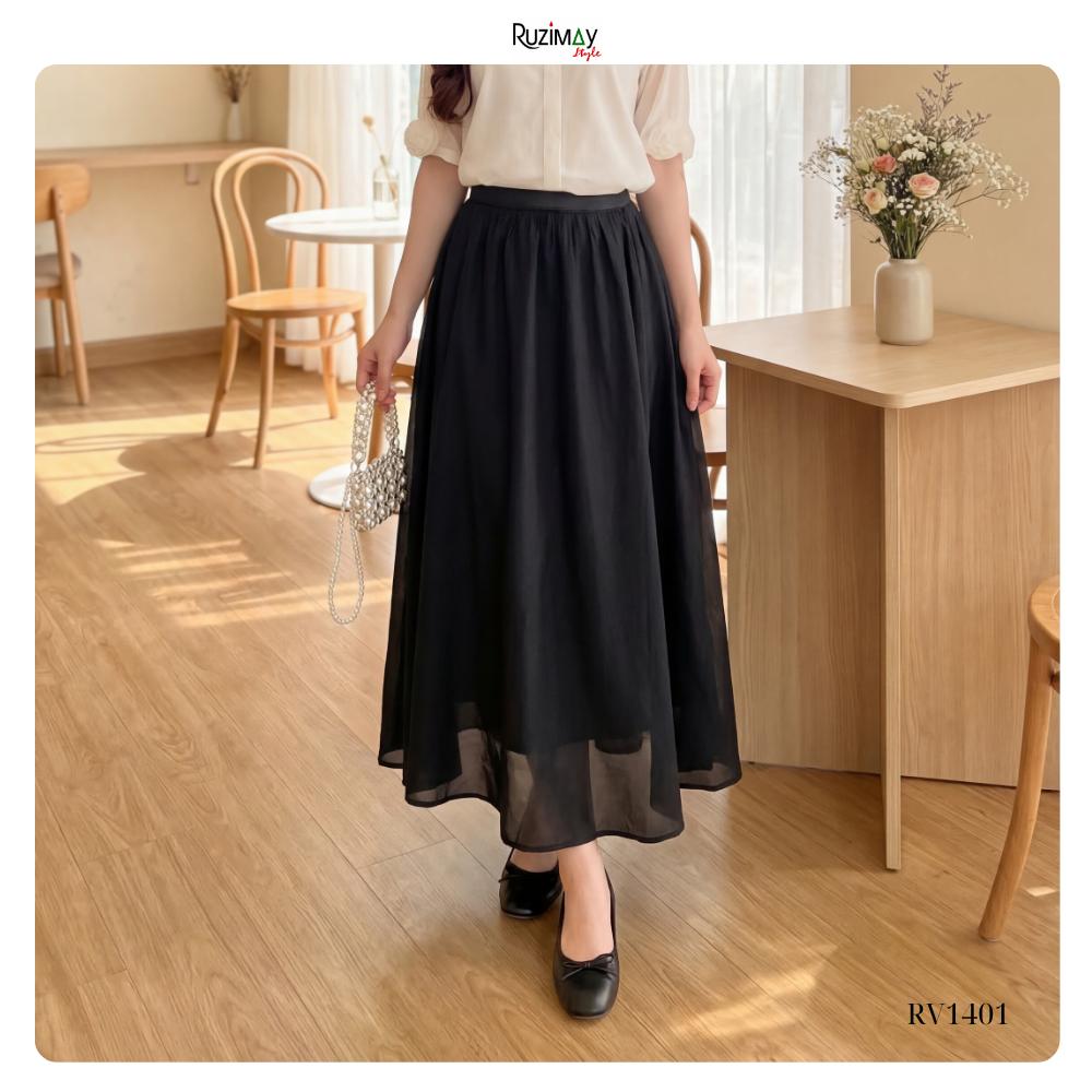Chân váy voan nữ Ruzimay RV1401 dài 95cm dáng xòe mềm thanh lịch