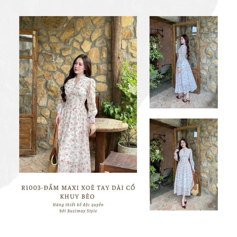 Đầm Maxi Ruzimay Tay Dài Cổ Khuy Bèo R1003