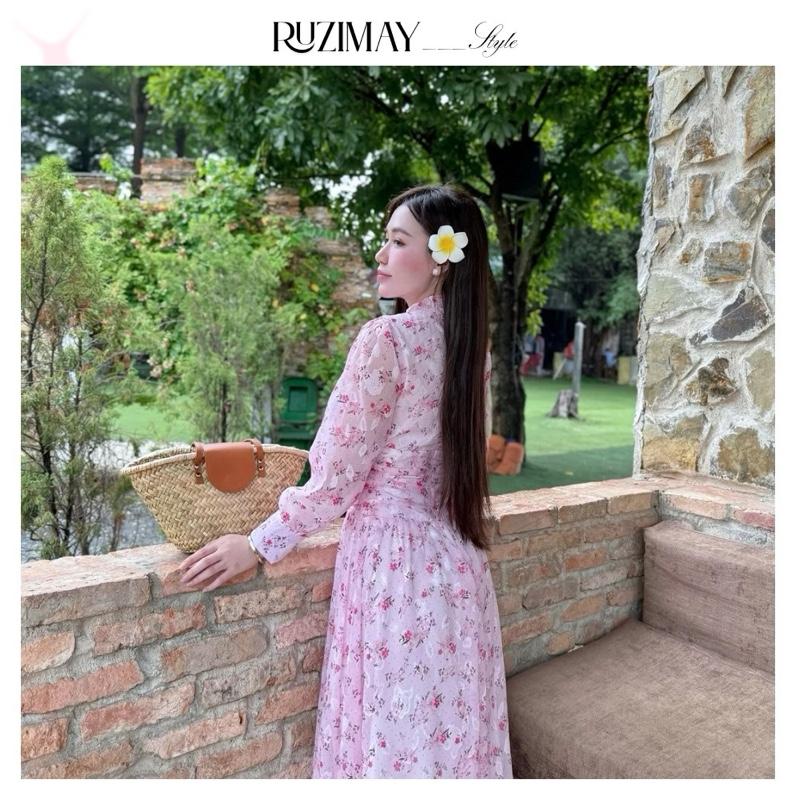 Đầm Maxi Ruzimay Tay Dài Cổ Khuy Bèo R1001