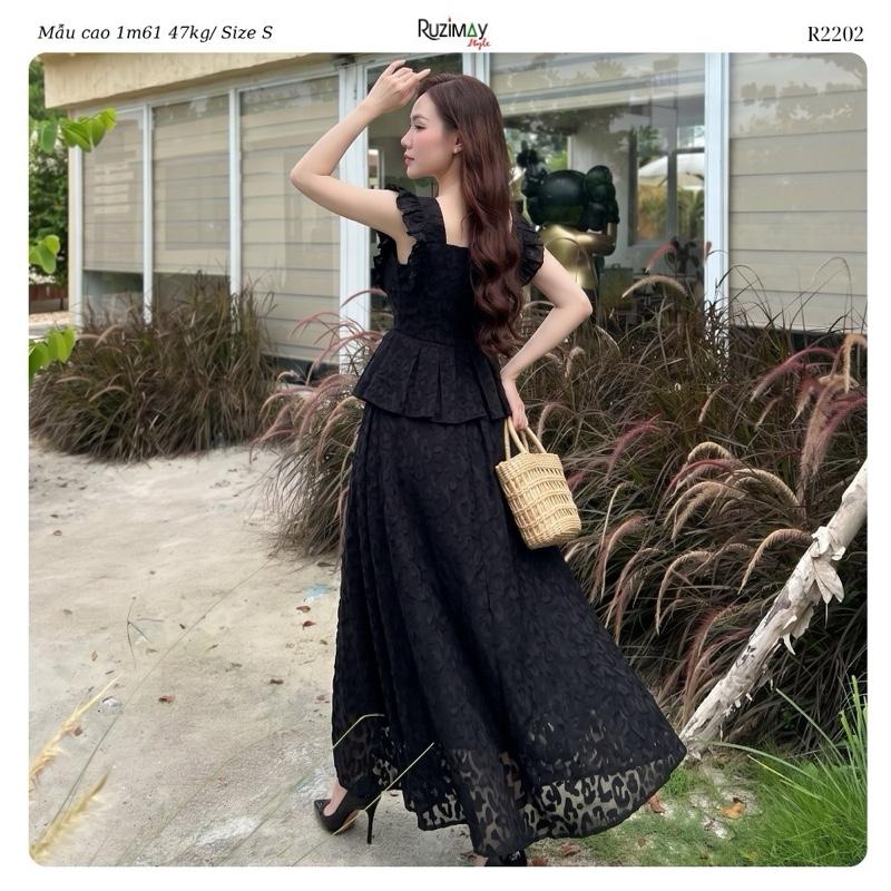 R2200 Đầm Maxi Cổ Tim Mềm Tay Bèo Dáng Dài Ruzimay Flora Peplum