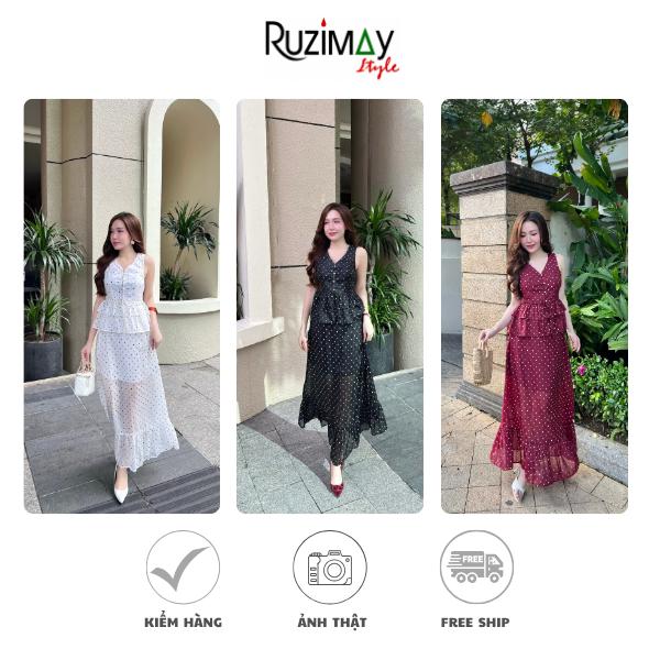 Đầm maxi Ruzimay chấm bi voan dáng dài R1200