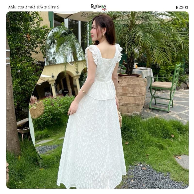 R2200 Đầm Maxi Cổ Tim Mềm Tay Bèo Dáng Dài Ruzimay Flora Peplum