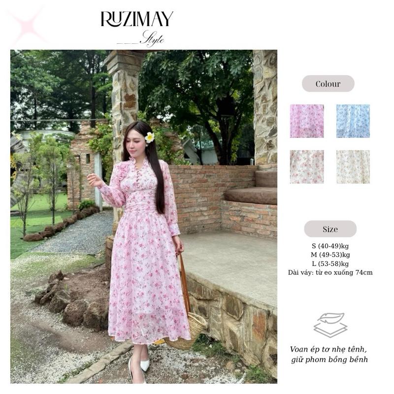 Đầm Maxi Ruzimay Tay Dài Cổ Khuy Bèo R1001