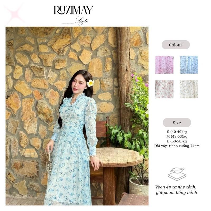 Đầm Maxi Ruzimay Tay Dài Cổ Khuy Bèo R1002