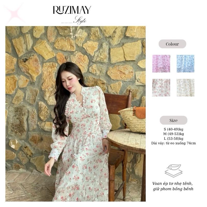 Đầm Maxi Ruzimay Tay Dài Cổ Khuy Bèo R1003