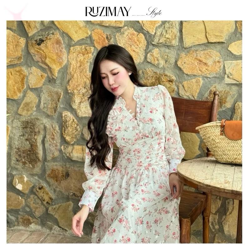Đầm Maxi Ruzimay Tay Dài Cổ Khuy Bèo R1003