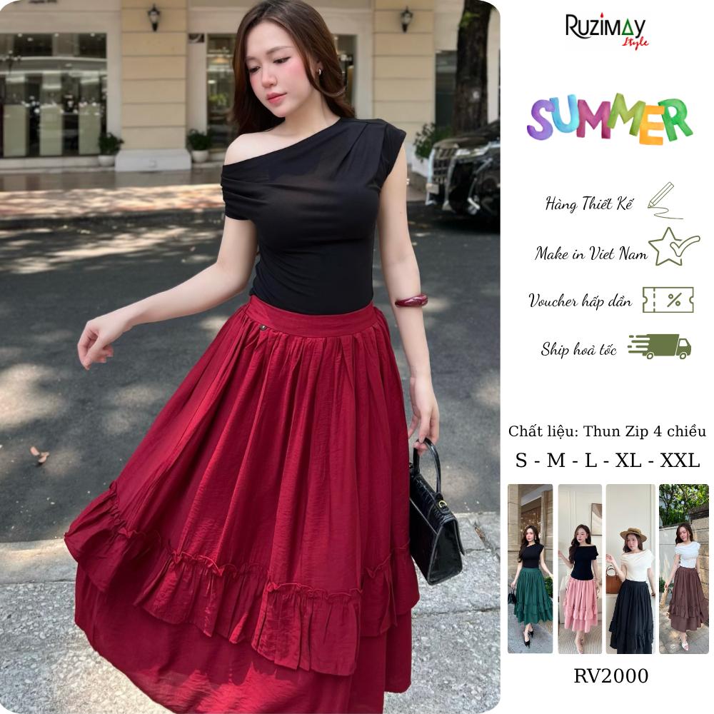 Chân váy nữ Ruzimay RV2000 xòe dài bèo tầng mềm mại thanh lịch