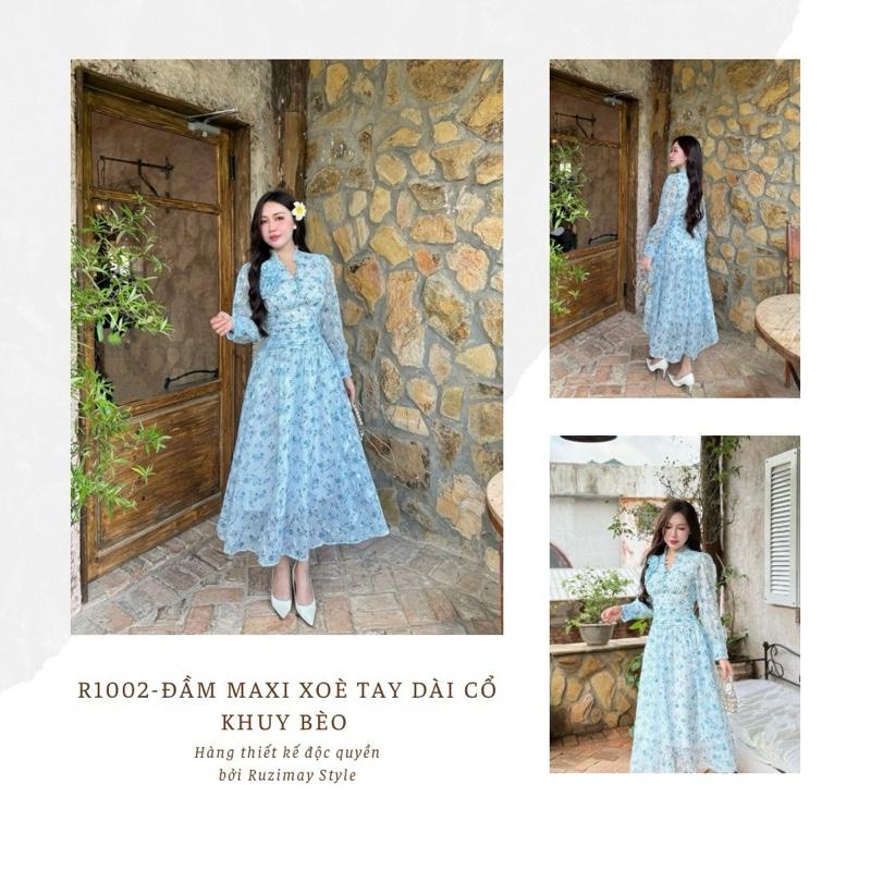 Đầm Maxi Ruzimay Tay Dài Cổ Khuy Bèo R1002