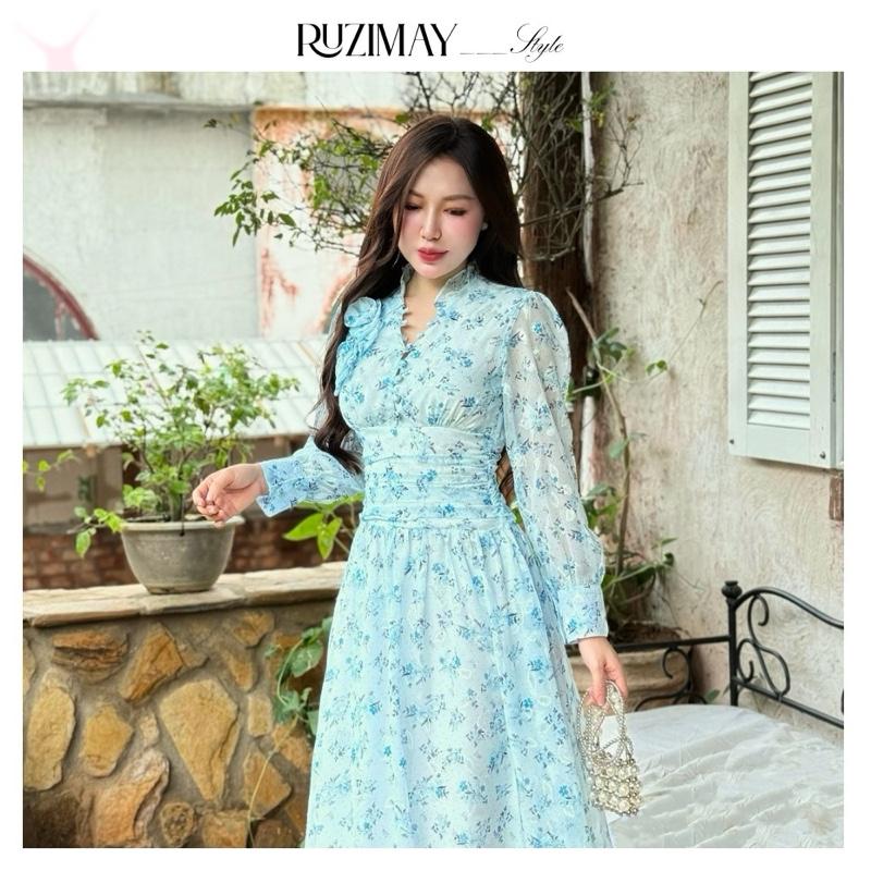 Đầm Maxi Ruzimay Tay Dài Cổ Khuy Bèo R1002