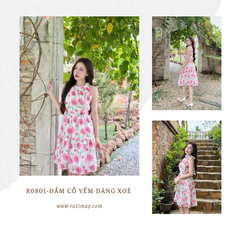 Đầm maxi cổ yếm họa tiết hoa R0800