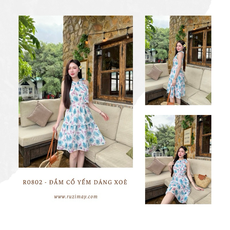 Đầm maxi cổ yếm họa tiết hoa R0800