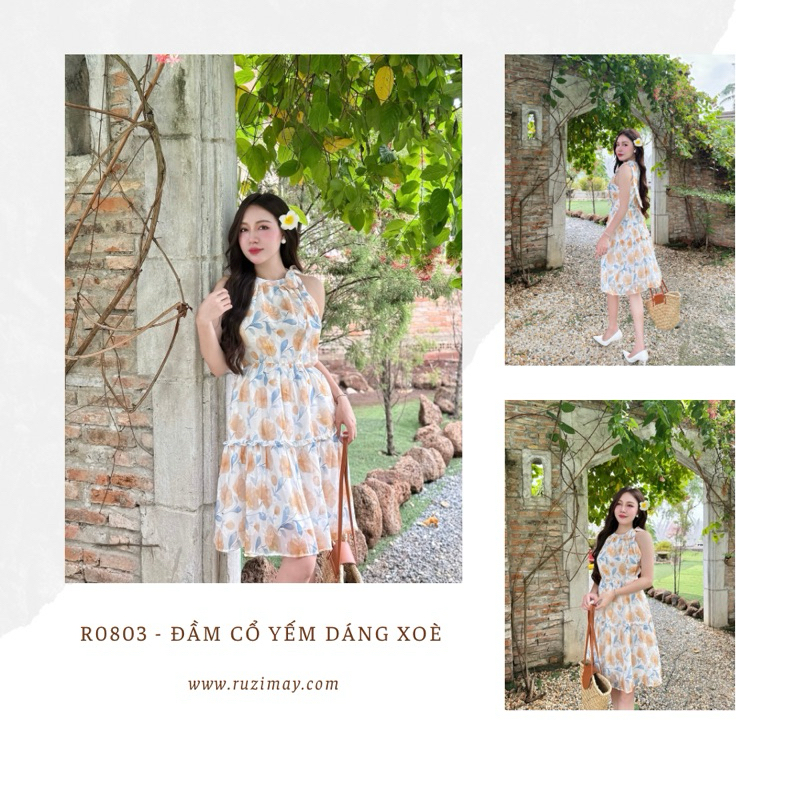 Đầm maxi cổ yếm họa tiết hoa R0800
