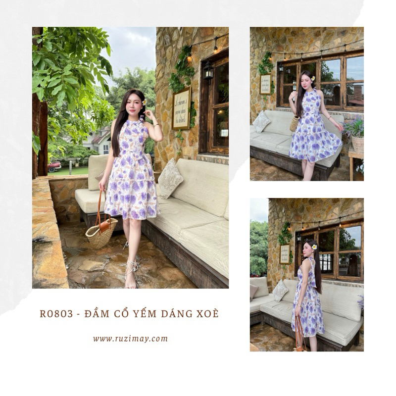 Đầm maxi cổ yếm họa tiết hoa R0800