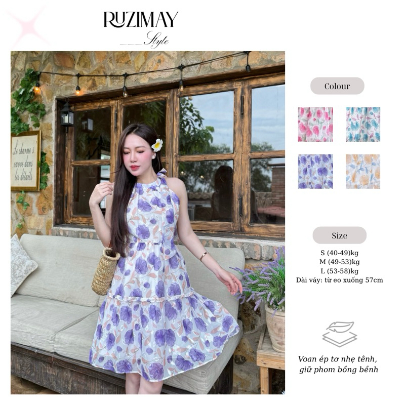 Đầm maxi cổ yếm họa tiết hoa R0800