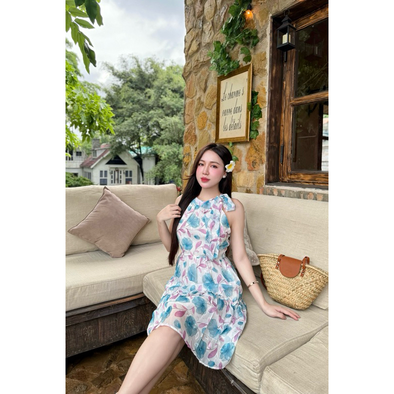 Đầm maxi cổ yếm họa tiết hoa R0800