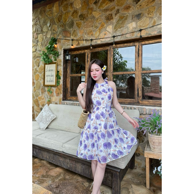 Đầm maxi cổ yếm họa tiết hoa R0800