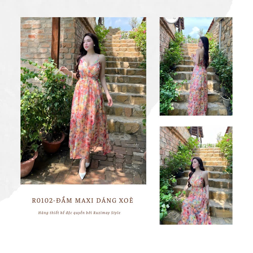 Đầm maxi dáng dài xòe R0100