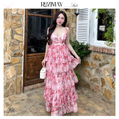 Đầm maxi dáng dài xếp tầng R0400