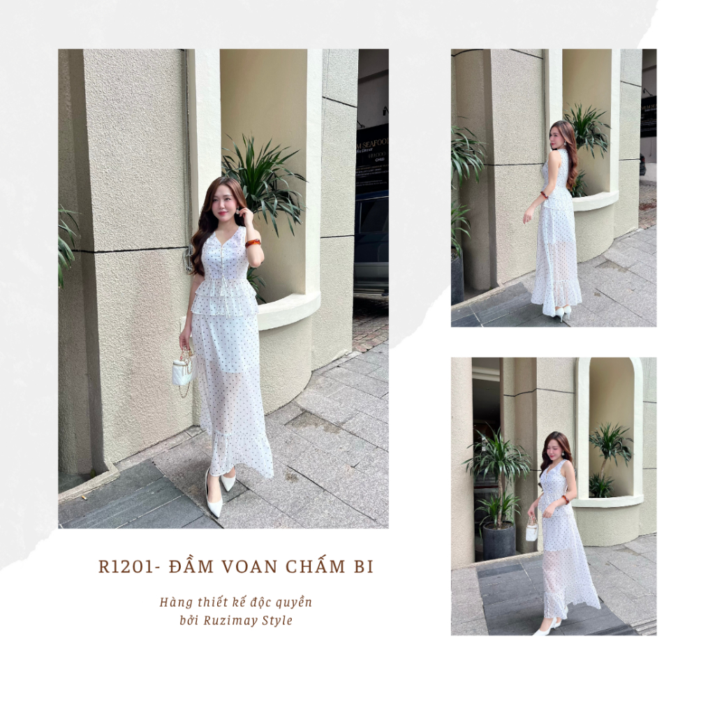 Đầm maxi chấm bi voan R1200