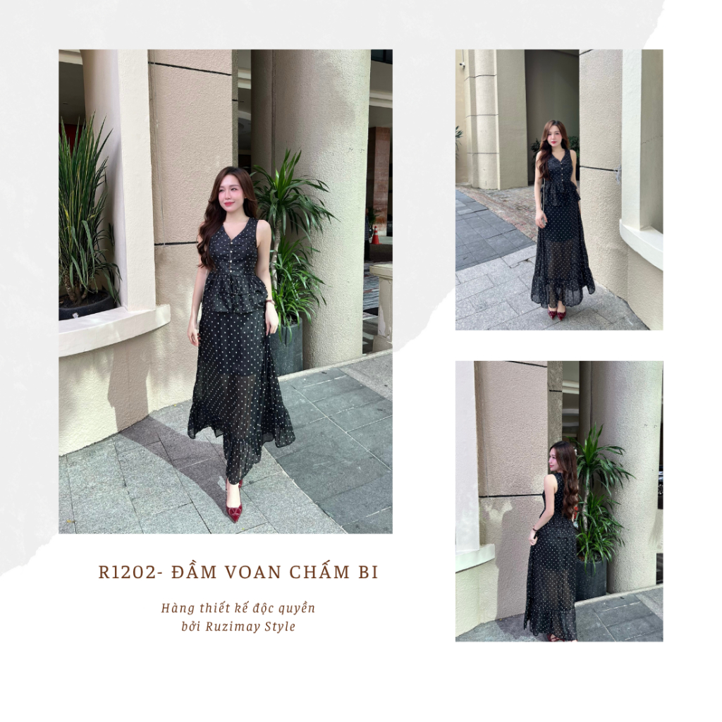 Đầm maxi chấm bi voan R1200