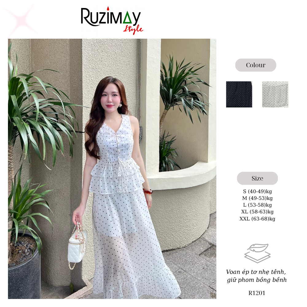 Đầm maxi chấm bi voan R1200