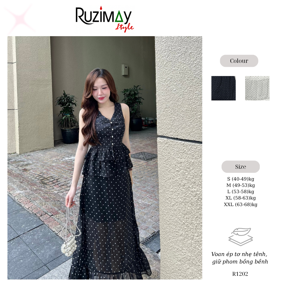 Đầm maxi chấm bi voan R1200