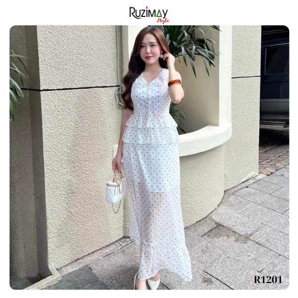 Đầm maxi chấm bi voan R1200