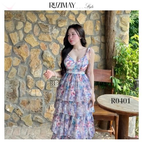 Đầm maxi dáng dài xếp tầng R0400