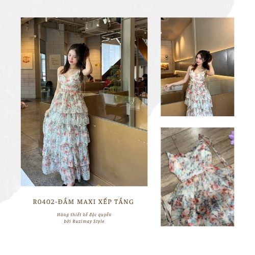 Đầm maxi dáng dài xếp tầng R0400